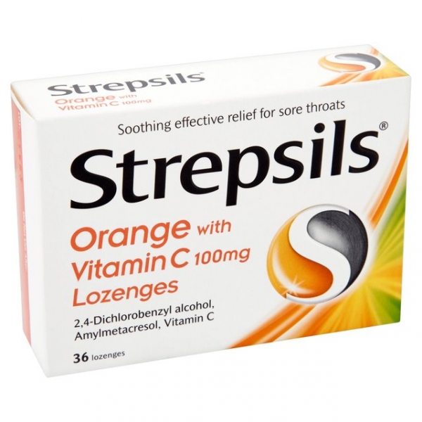 Strepsils lozenges orange & vitamin C, 36pcs