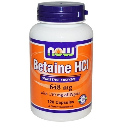 Now Betaine HCL 648mg, 120 capsules